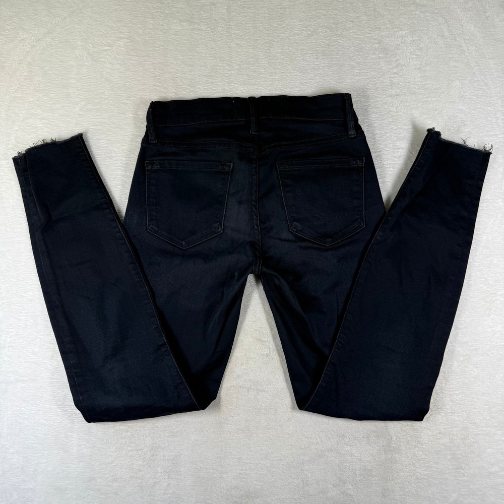 FRAME Le Skinny de Jeanne Black Raw Hem Denim Jeans Size 25 Mid Rise Skinny Leg